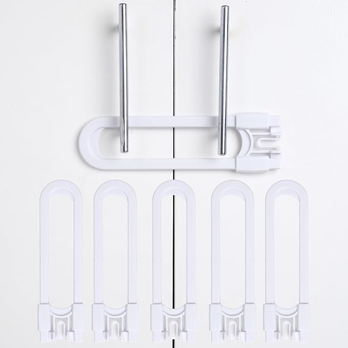 Sliding Cabinet Locks Baby Proofing – Adjustable Child Safety Latches for Knobs & Handles – 6 Pack – No Adhesive Drilling or Tools - White