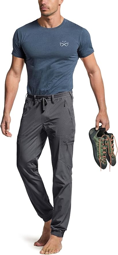 CQR Men's Lightweight Vent Hiking Pants, Water-Resistant & Breathable Sports Outdoor Athletic Pants with Elastic Waist