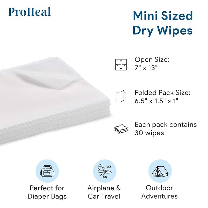 Disposable Dry Wipes for Adults & Baby - 600 Count (20 Packs of 30) - Gentle & Durable Washcloths for Incontinence and Skin Care - 7" x 13" Travel Size - Non-Moistened Face Cloths
