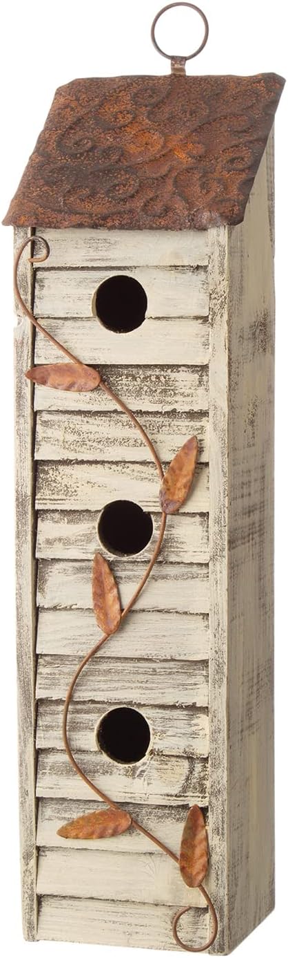 Glitzhome 18" H Wooden Bird House Three-Tier Hanging Distressed Garden Birdhouse