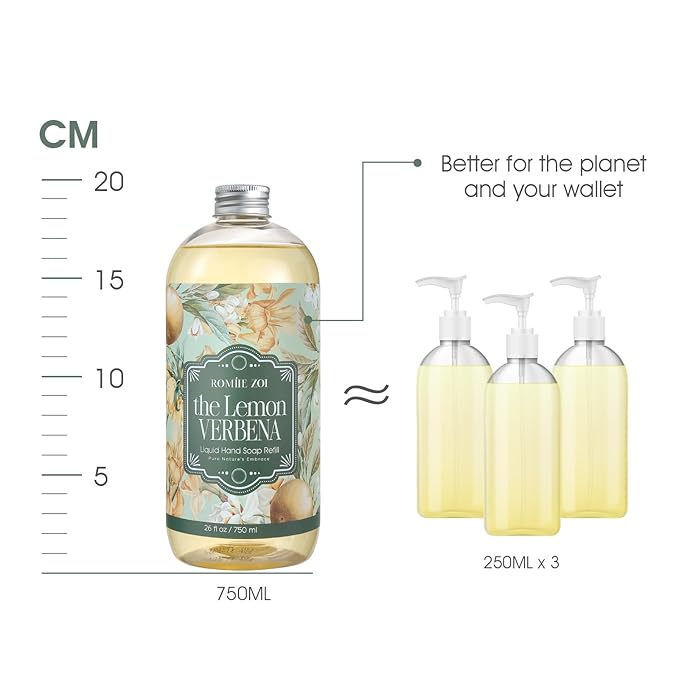 ROMIIE ZOI Liquid Hand Soap Refill Gift Set-3 Pack, Cruelty-Free and Biodegradable Formula, Moisturizing Hand Wash with Essential Oil for Sensitive Skin, Lemon Verbena Scent,(26Fl Oz x 3)