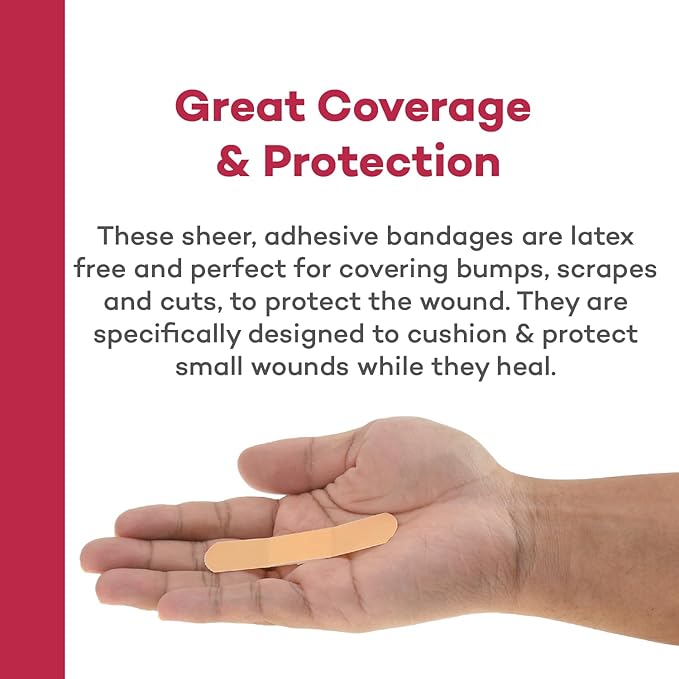 Dealmed Sheer Plastic Flexible Adhesive Bandages – 100 Count (3 Pack) Bandages with Non-Stick Pad, Latex Free, Wound Care for First Aid Kit, 3" x 3/4"