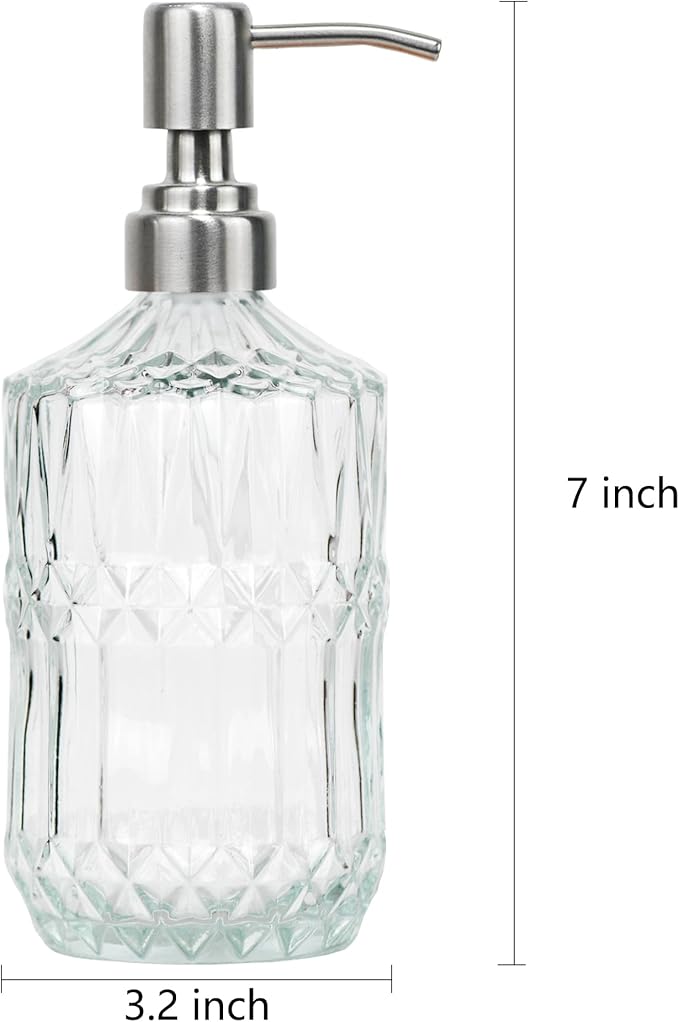 18 oz Clear Thick Glass Soap Dispenser with Black Rustproof Pump, Refillable Bathroom, Kitchen Soap Dispenser for Hand Soap, Body Wash and Lotion (Clear-Silver Pump)