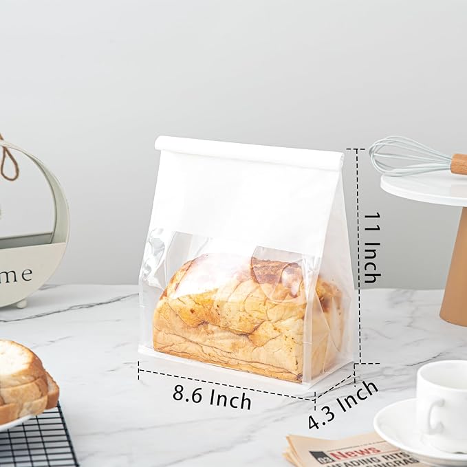 50 Pcs 8.6 Inch Bread Bags with Tin Tie, Large Loaf Bags Made Of White Cotton Paper, Storage Packing Bag with Clear Window for Bakery, Cafe, Homemade Bread