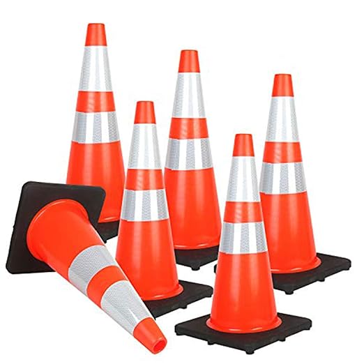 Reliancer 18PCS 28" Traffic Cones PVC Safety Road Parking Cones with Black Weighted Base w/6"&4" Reflective Collars Fluorescent Orange Hazard Cones Construction Cones for Traffic or Home Improvement