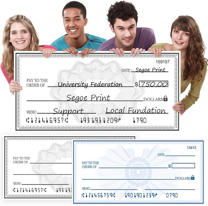 40x16 Inch Double-Sided Reusable Presentation Check | Waterproof Dry Erase Sign for Charity Donations & Fundraisers| Big Checks for Presentations