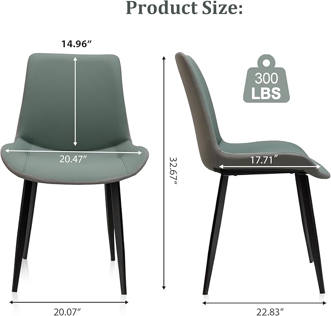 Dining Chairs, Modern PU Leather Dining Room Chair with Sturdy Metal Legs, Upholstered Seat Dinner Chairs Accent Side Chairs for Indoor Kitchen Living Room Restaurant (Green & Dark Grey, Set of 6)