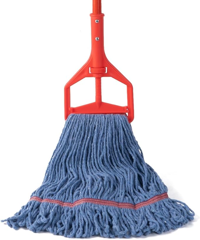 Matthew Heavy Duty Screw Clamp Mop Handle 60 inch Fiberglass Mop Stick,Commercial Mop Head Replacement Holder for Floor Cleaning,Quick Change for Wet Mop Handles w/Roller - 12Pack Red