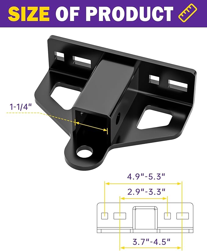 Zero Turn Lawn Mower Hitch with 1-1/4" Receiver, 6mm Thicker Heavy Duty Steel Trailer Receiver Hitch, Universal Upgrade 1-1/4 Hitch Receiver with Versatile Chain Slot and Carriage Bolt Hardware