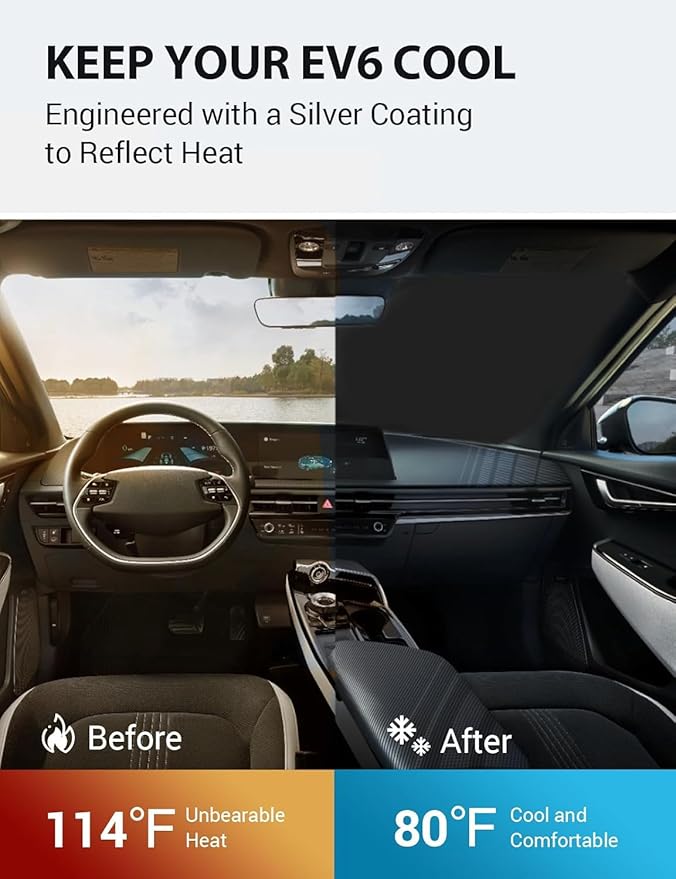 Proadsy for Kia EV6 2023-2024 2025 Windshield Sun Shade 4-Layer Foldable Front Sunshade Protector Sun Visor Blocks UV Rays Keep Car Cooler