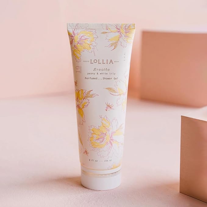 LOLLIA Breathe Shower Gel, 8 fl. oz. – Peony & White Lily – Scented Shower Gel Body Wash, Shea Butter Body Wash, Bath Wash for Women, Beautiful Shower Gel, Moisturizing Body Wash