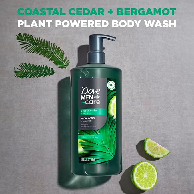 DOVE MEN + CARE Body Wash Coastal Cedar & Bergamot Plant-Based Moisturizing Body Wash for Men, 26oz