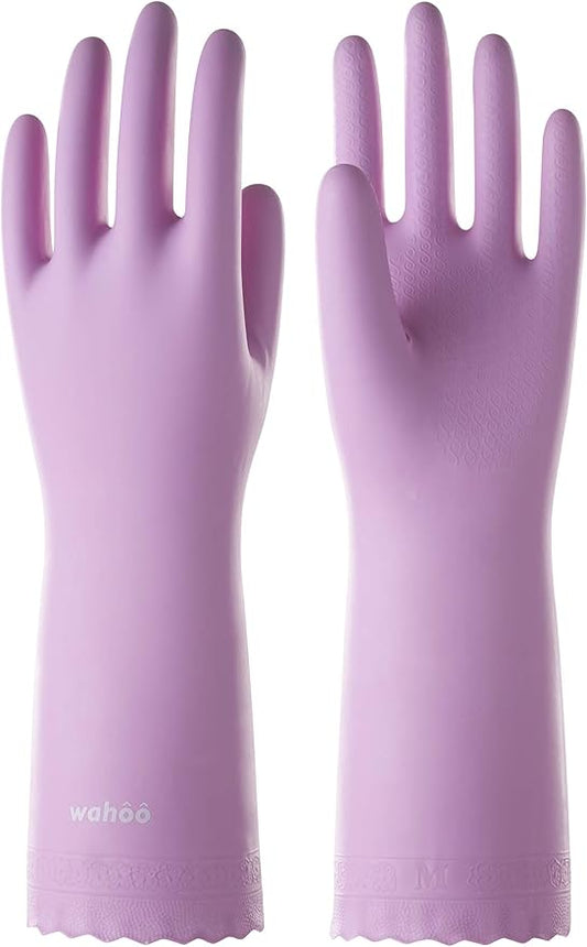LANON wahoo Skin-Friendly Cleaning Gloves, Dishwashing Kitchen Gloves with Cotton Flocked Liner, Reusable, Non-Slip, Mauve Mist, Large