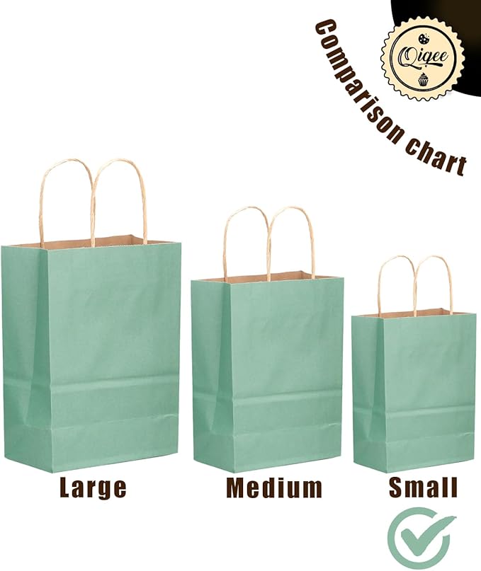 qiqee 32-Packs Light Blue Paper Gift Bags with Handles Bulk 8.26"×6"×3.15" Small Size Gift Bags Multiple Uses（Small Size）