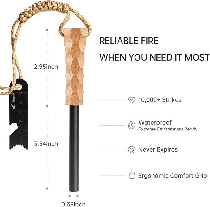Ferro Rod Fire Starter, Survival Flint and Steel Fire Starter Kit for Hiking, Bushcraft,Camping Essentials Gear, Emergency Supplies - Ideal Gift for Explorers
