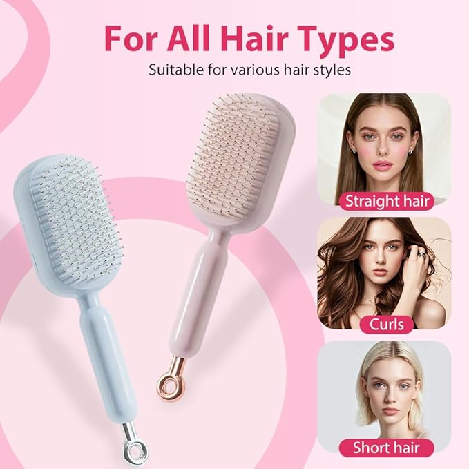 Retractable Cushion Massage Comb Brush, 2026 New Self Cleaning Hair Brush, Anti Static Massage Comb Air Cushion Comb for Women (White, 2pcs)