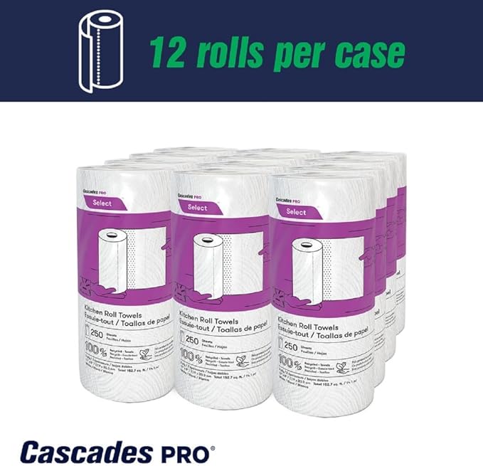 Cascades PRO Select Kitchen Roll Towels, 2-Ply, 8 X 11, 250/roll, 12/carton