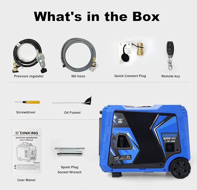 DK 9200W Generator, Tri-fuel, Gas LPG NG, 120V/240V Output, Remote & Electric Start, 5-20R L5-30P 14-30R 14-50P, for Backup Power Outage Home