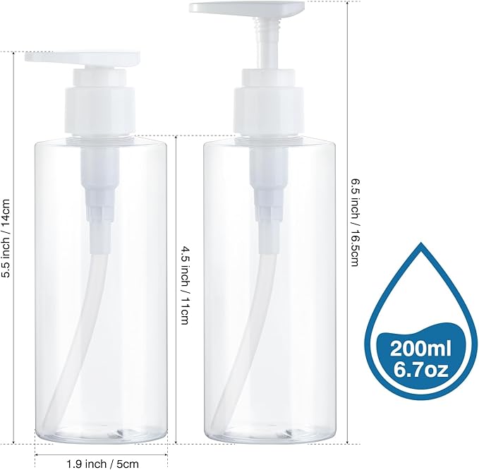 Plastic Pump Bottle Dispenser, BPA-Free Clear Refillable Empty Containers,2 Pack Portable Hand Pump Bottles Dispenser for Lotion Shampoo Conditioner