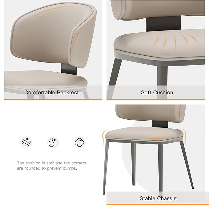 Dining Chairs Set of 2 Modern High Backrest Comfortable, Fashion Upholstered Kitchen Room Chair Armless Dinner Room Chair with Metal Legs for Living Room （Light Grey of 2）