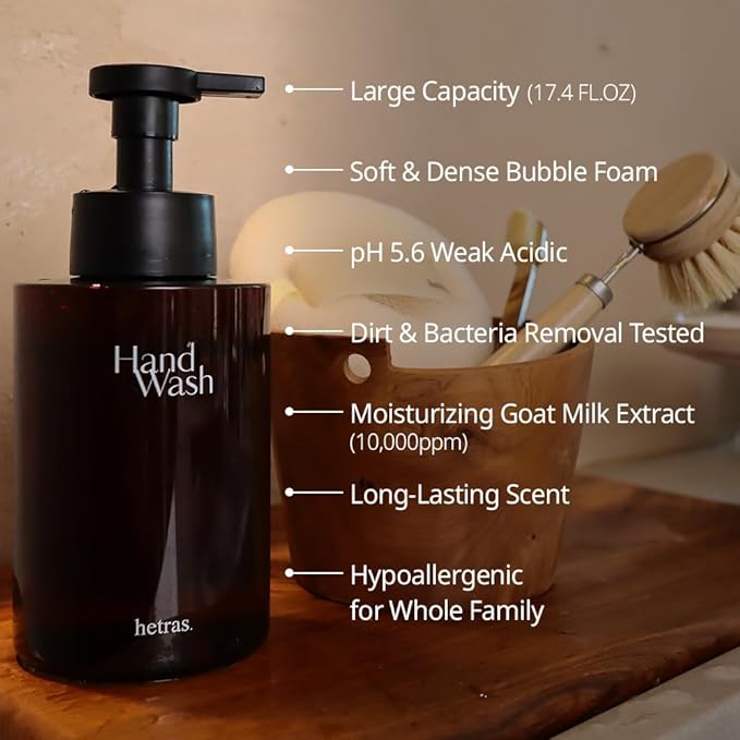 hetras. Perfume Bubble Hand Wash with Pump Dispenser 17.4 fl oz x 2 Pack | Hotel Wood - Luxurious Forest Scent | Hydrates & Cleanses Skin | Gentle & Mild Ingredients