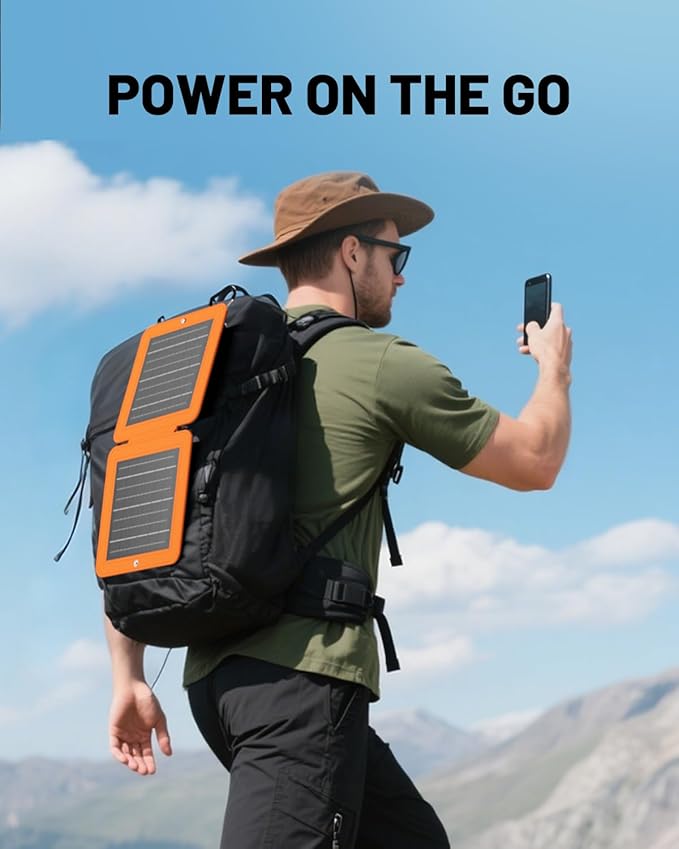 Solar Panels 10W Portable Foldable Solar Charger with 5V USB-A and USB-C Fast Charging Compatible with iPhone, iPad, Samsung, Power Banks, IPX5 Waterproof Perfect for Camping, Hiking, Outdoor