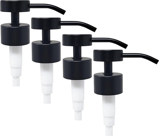 Elegant Flat Top Stainless Steel Soap and Lotion Dispenser Pumps (Black Matte, 4 Pack)