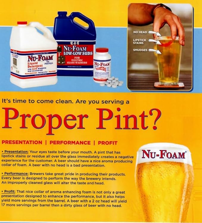 Nu-Foam Glass Washing Powder - Detergent for Bar Glassware – Original Streak-Free Solution - Hand Washing Bar, Tavern, Brewery Supplies - Spotless Serving Glasses - Easy On Hands - 4 Lb Jar - 2 Pack