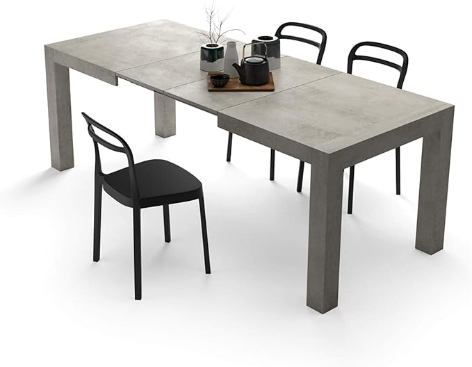 Mobili Fiver, Iacopo Extendable Dining Table, 55.1(86.6) x35.4 in, Concrete Effect, Grey, Made in Italy