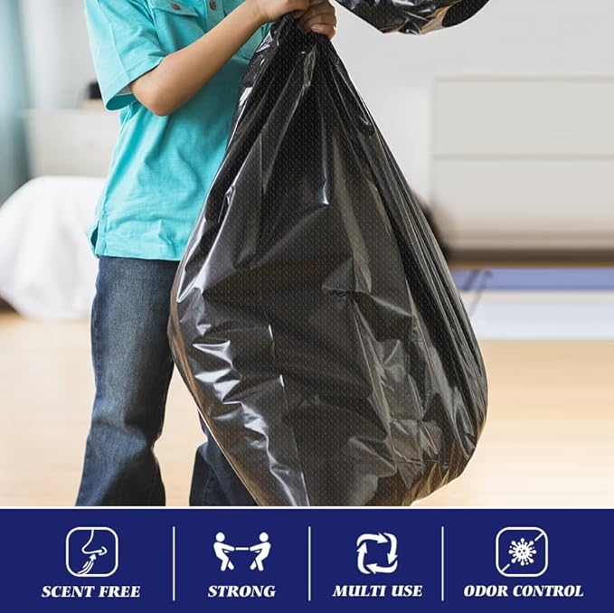 Teivio 20-25 Gallon 120 Counts Black Large Trash Bags Garbage Bags, outdoor trash bags liners for Kitchen/Yard/Industrial or Commercial Use,fit for 18, 20,21, 23 and 25 gallon, Black