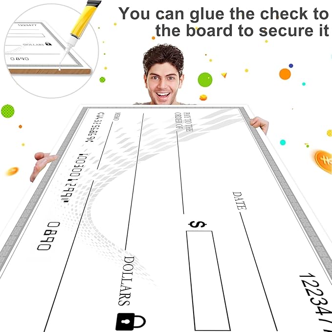 Big Check Giant Check 40x16 Inch Double-Sided Reusable Award Supply | Dual-Color Dry Erase Board for Corporate Events & Fundraisers (Black/Blue) with 2 Markers & Guide