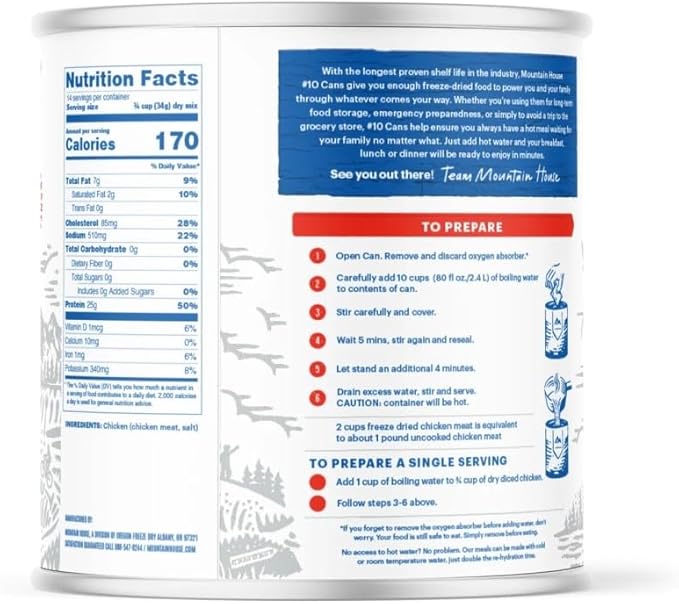 Mountain House Freeze Dried Diced Chicken #10 Can Hunting, Survival, Camping, Backpacking Food Backed by a 30-Year Perfect Taste Survival and Emergency Food Gluten Free 6 Cans Per Case