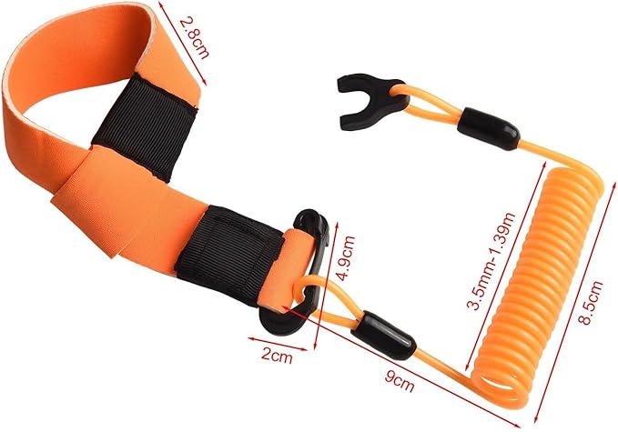 For Jet Ski Kill Switch Lanyard Essential Safety Equipment Featuring Adjustable Neoprene Strap and Resilient Nylon Cord Construction (A Orange)