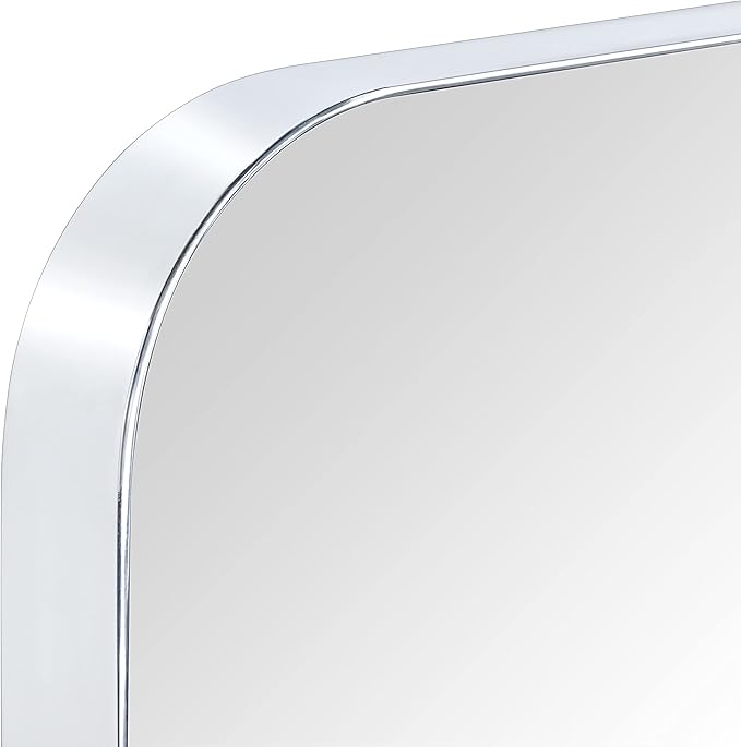 GRACTO 20x30 inch Chrome Stainless Steel Metal Framed Bathroom Mirror Wall Mounted Rounded Rectangular Bathroom Vanity Mirror