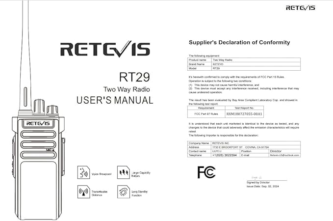 Retevis RT29 Long Range 2 Way Radio with Mic, 15in Antenna,Heavy Duty Professional Walkie Talkies,IP67 Waterproof Two Way Radio,700,000 sq. ft/50 Floor Range,3200mAh,for Construction Logistics(4Pack)
