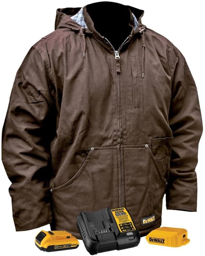 DEWALT Unisex Adult With 2.0ah Battery and Charger DEWALT Heated Heavy Duty Work Coat, Tobacco, 2X US