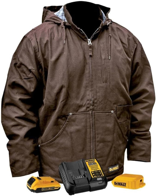 DEWALT Unisex Adult With 2.0ah Battery and Charger DEWALT Heated Heavy Duty Work Coat, Tobacco, 2X US