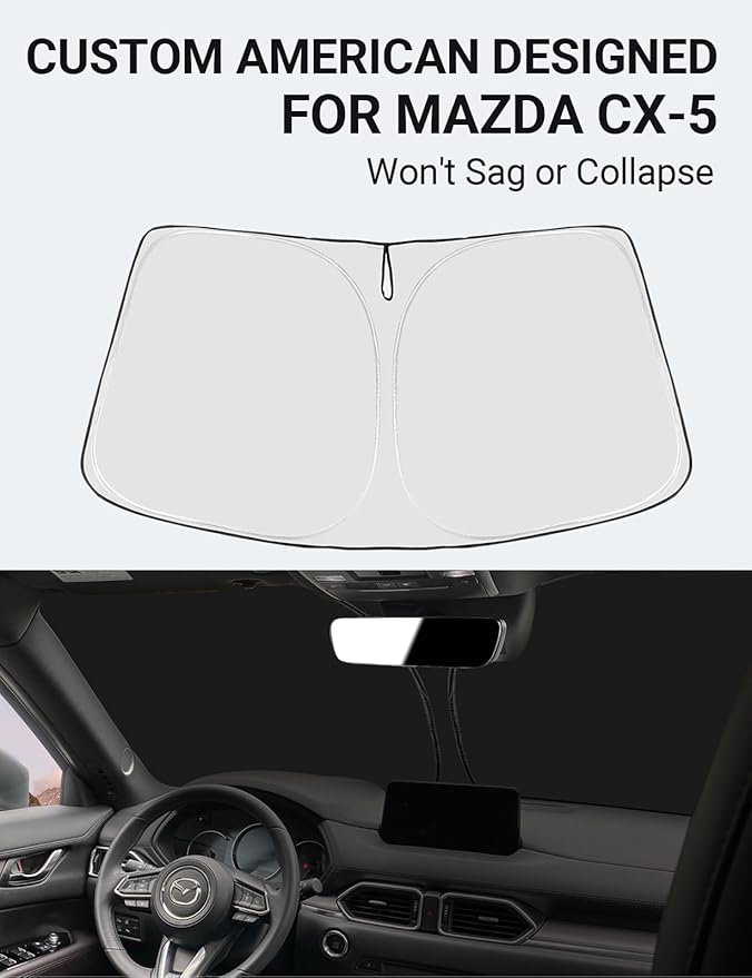 Proadsy 2025 Upgrade Windshield Sun Shade Custom Fit Mazda CX5 CX-5 2017-2024 2025 4-Layer Foldable Front Sunshade Protector Sun Visor Blocks UV Rays Keep Car Cooler