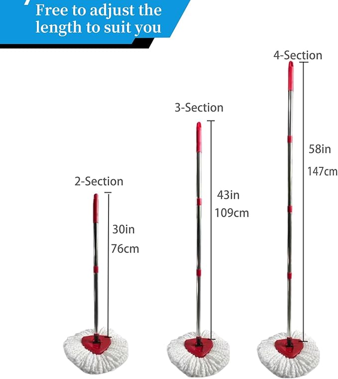 Mop Handle Replacement,4 Section Compatible with O-Cedar Spin Mop Refills and Brooms O Cedar Mop Stick for Floor Clean, 30" to 58"