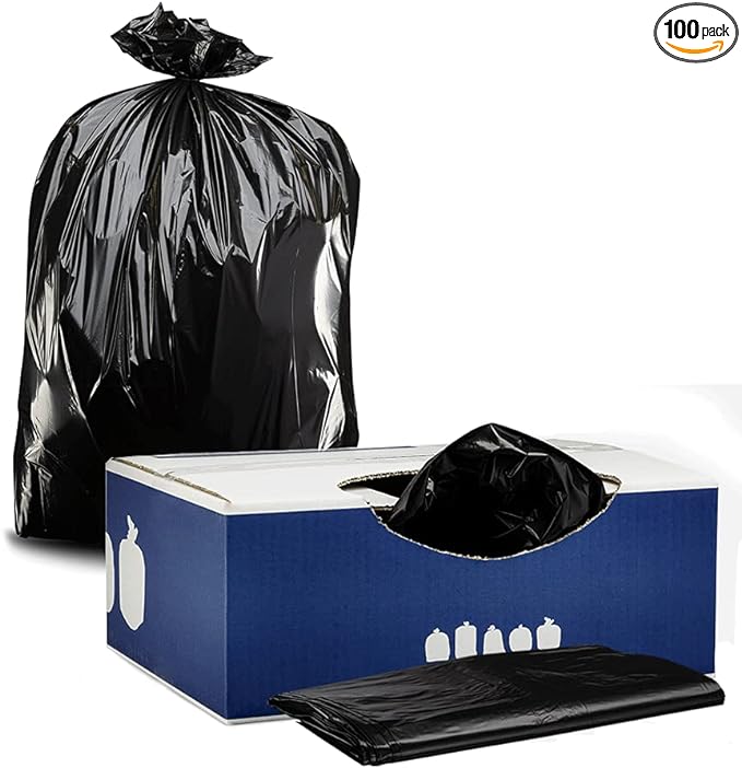 Plasticplace 25 Gallon Trash Bags │ 1.7 Mil │ Black 3 Ply Garbage Can Liners │ 30" x 36" (100 Count)