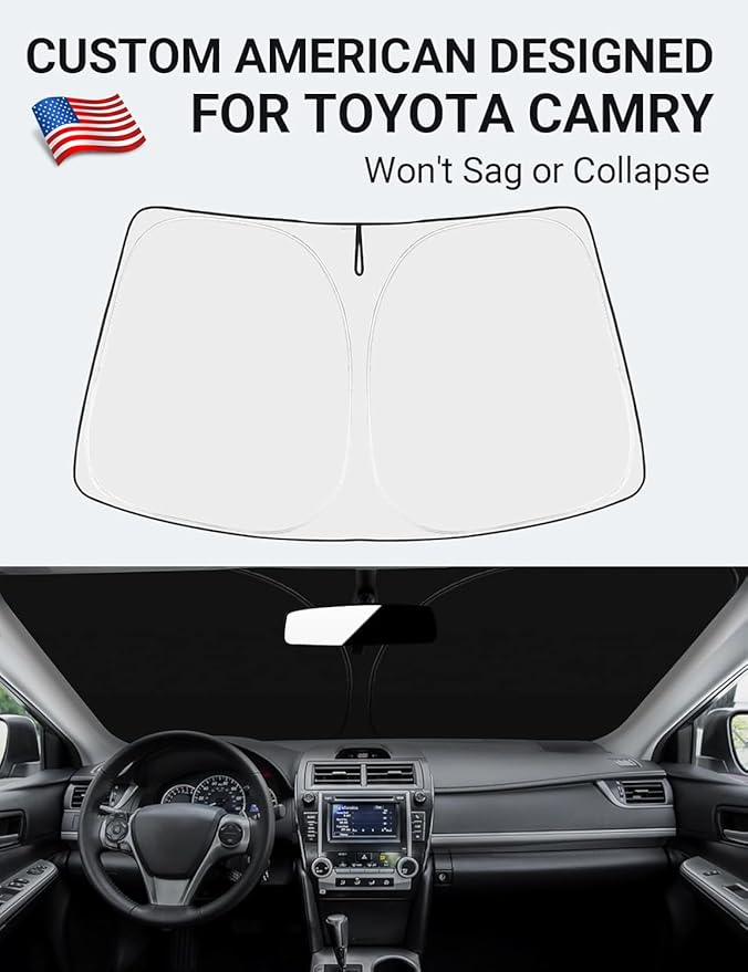 Proadsy 2025 Upgrade Windshield Sun Shade Custom Fit 2013-2017 Camry 4-Layer Foldable Front Sunshade Protector Sun Visor Blocks UV Rays Keep Car Cooler Accessories