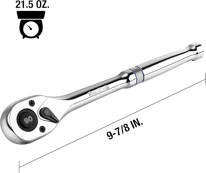 DURATECH 1/2-Inch Drive Ratchet, 90-Tooth Quick-release Ratchet Wrench, Reversible, Chrome Alloy Made, Full Polished, Stocking Stuffers for Men Women Gifts for Men Gifts for Women Gifts for Dad