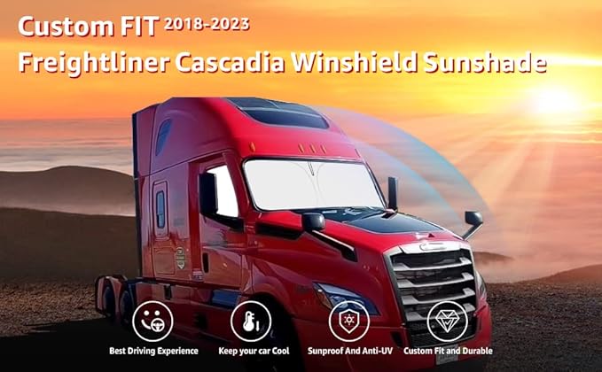 Front Windshield and Side Windows Custom Fit 2018-2024 2025 Freightliner Cascadia, Semi-Truck Semi, Commercial & Big Rig Truck Sun Shade Foldable Sun Protector Privacy Cover