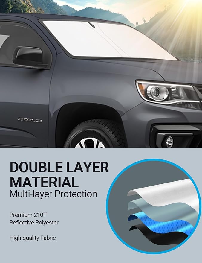 Proadsy 2025 Upgrade Windshield Sun Shade Custom Fit Chevrolet Colorado 2015-2022 4-Layer Foldable Front Sunshade Protector Sun Visor Blocks UV Rays Keep Car Cooler Accessories