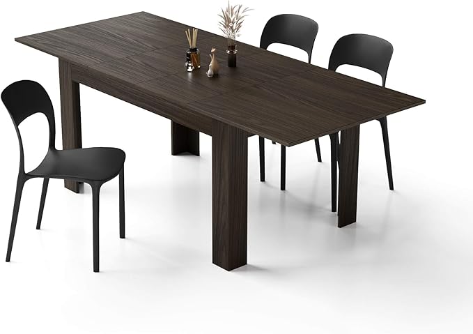 Mobili Fiver, Easy Extendable Dining Table, 55.1(86.6) x35.4 in, Dark Walnut, Made in Italy