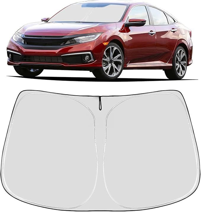 Proadsy 2025 Upgrade Windshield Sun Shade Custom Fit Honda Civic 2016-2021 4-Layer Foldable Front Sunshade Protector Sun Visor Blocks UV Rays Keep Car Cooler Accessories