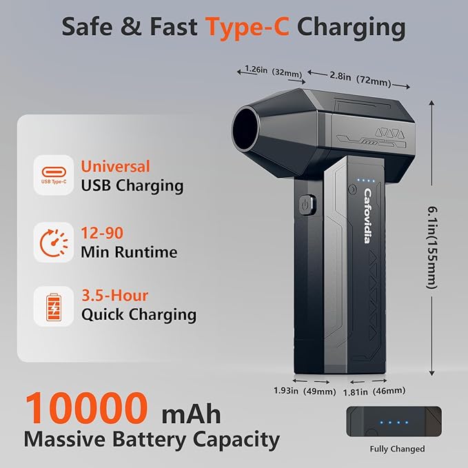 C10 Compressed Air Duster, 300000RPM Rechargeable Electric Air Duster with 10000mAh Battery, 4-Gear Adjustable, Cordless Brushless Motor Air Blower for Computer, Keyboard, Home, Outdoor, Car