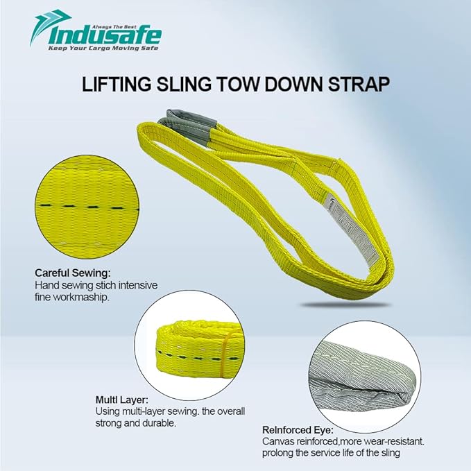 2”x9FT Lift Sling Straps, 2 Ply Polyester Rigging Straps, 6200LBS Load Capacity Flat Eye-Eye Web Sling for Hoist, Tree Stumps, Heavy Duty Cargo