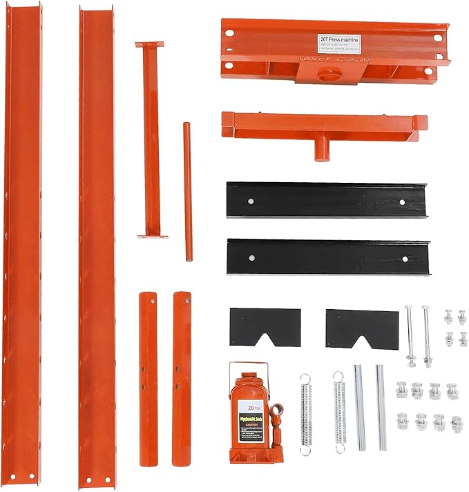 Hydraulic Press 20 Ton Hydraulic Shop Press H-Frame Garage Floor Adjustable Shop Press with 2 Plates Adjustable Working Table Height, Orange