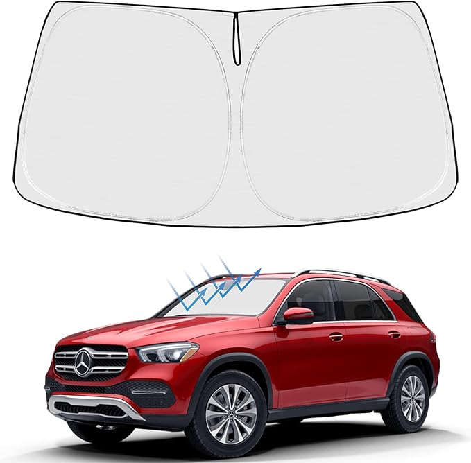 Proadsy 2025 Upgrade Windshield Sun Shade Custom Fit Mercedes Benz GLE 2020-2024 2025 4-Layer Foldable Front Sunshade Protector Sun Visor Blocks UV Rays Keep Car Cooler